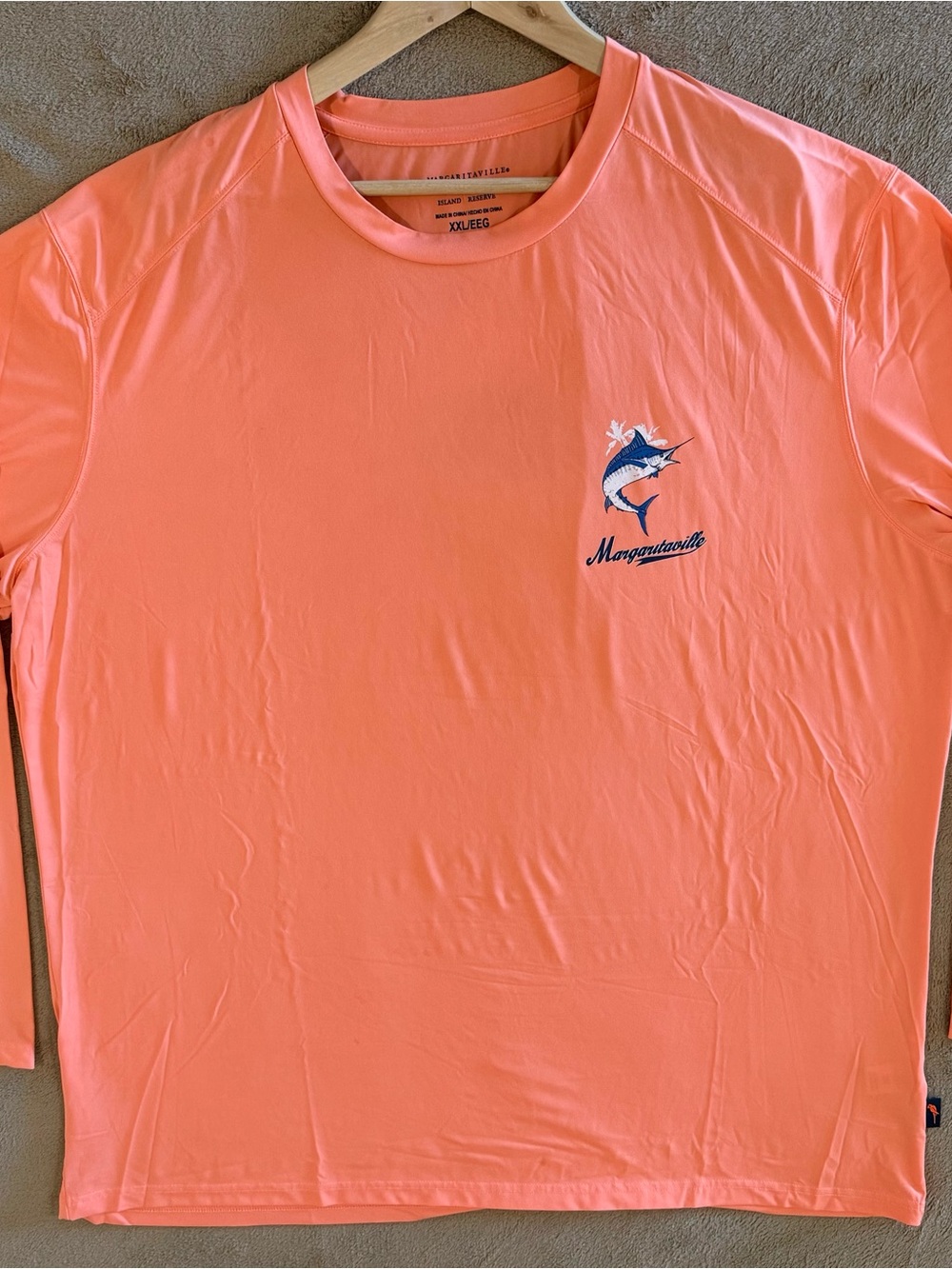 Margaritaville Coral Long Sleeve Performance Tee with Marlin Logo